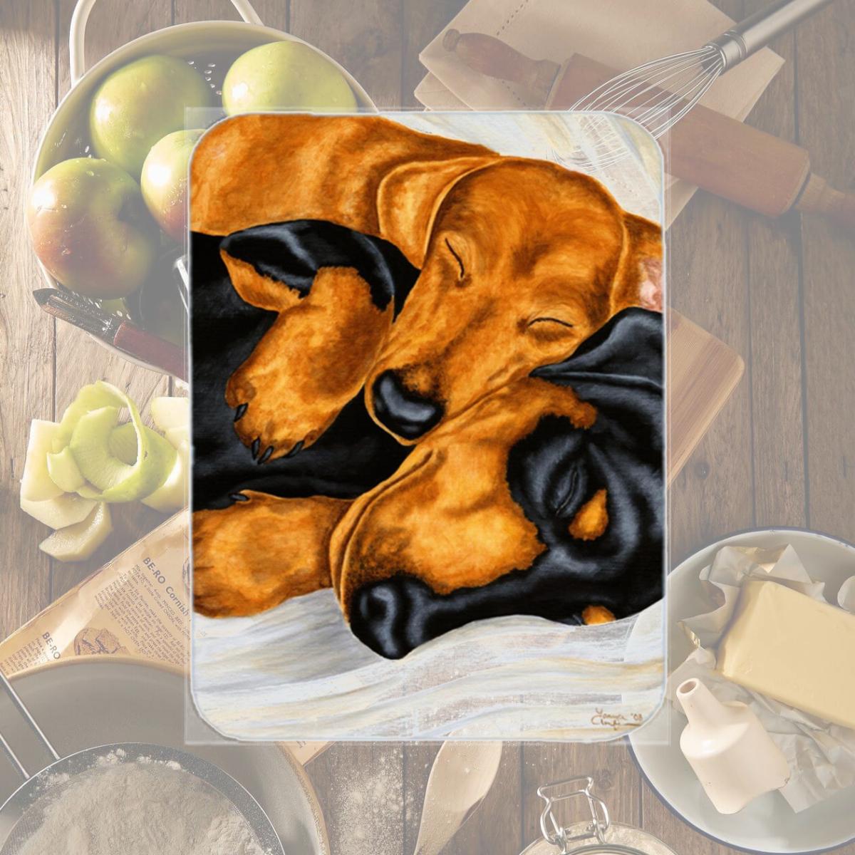 Picture of Carolines Treasures AMB1110LCB Dachshund Snuggles Glass Large Cutting Board