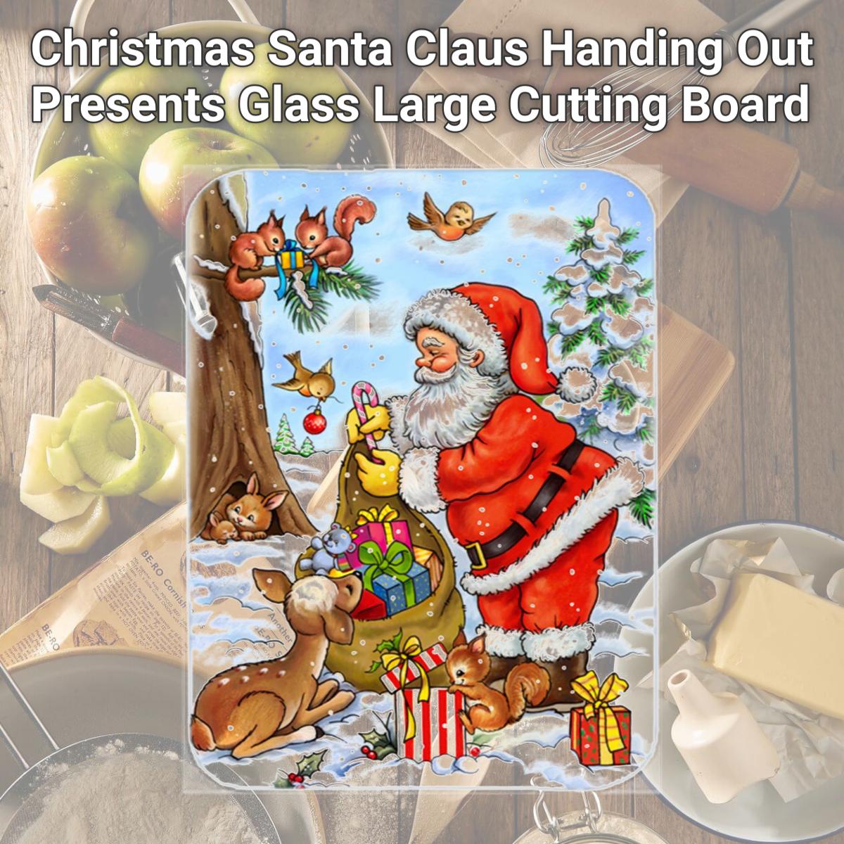 Picture of Carolines Treasures APH5444LCB Christmas Santa Claus Handing Out Presents Glass Large Cutting Board