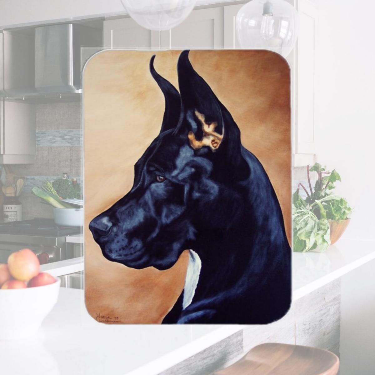 Picture of Carolines Treasures AMB1041LCB Black Great Dane Glass Large Cutting Board