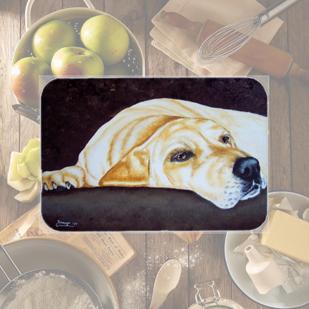 Picture of Carolines Treasures AMB1072LCB Naptime Yellow Labrador Glass Large Cutting Board