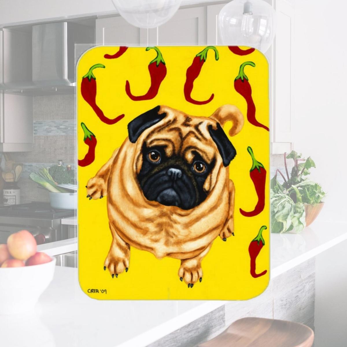 Picture of Carolines Treasures AMB1412LCB Pick a Pepper Pug Glass Large Cutting Board