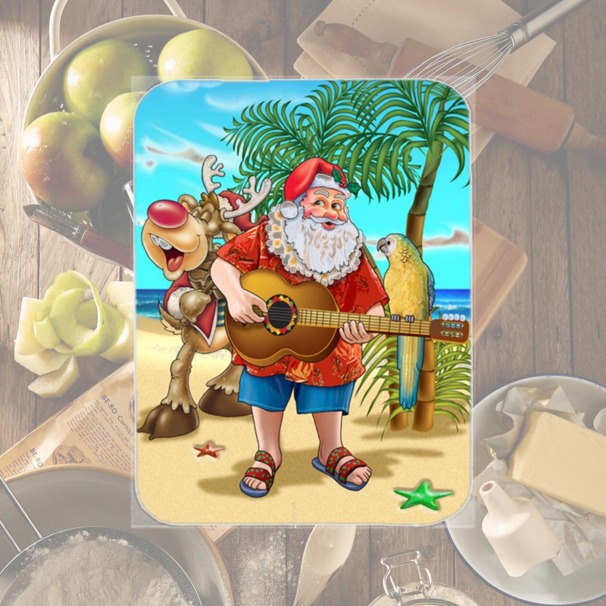 Picture of Carolines Treasures APH5151LCB Beach Christmas Santa Claus Island Time Glass Large Cutting Board