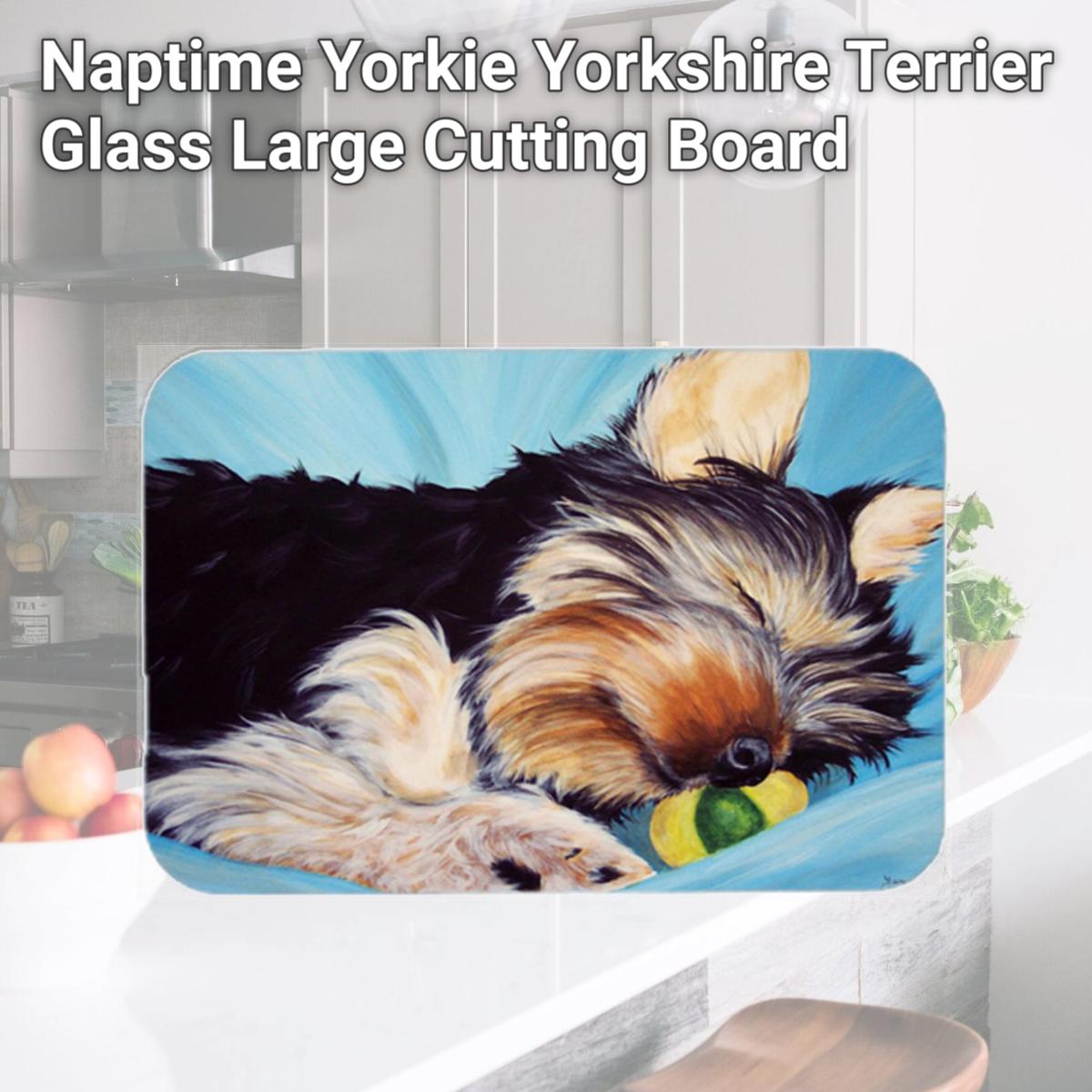 Picture of Carolines Treasures AMB1075LCB Naptime Yorkie Yorkshire Terrier Glass Large Cutting Board