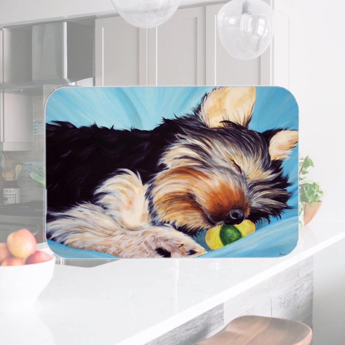 Picture of Carolines Treasures AMB1075LCB Naptime Yorkie Yorkshire Terrier Glass Large Cutting Board