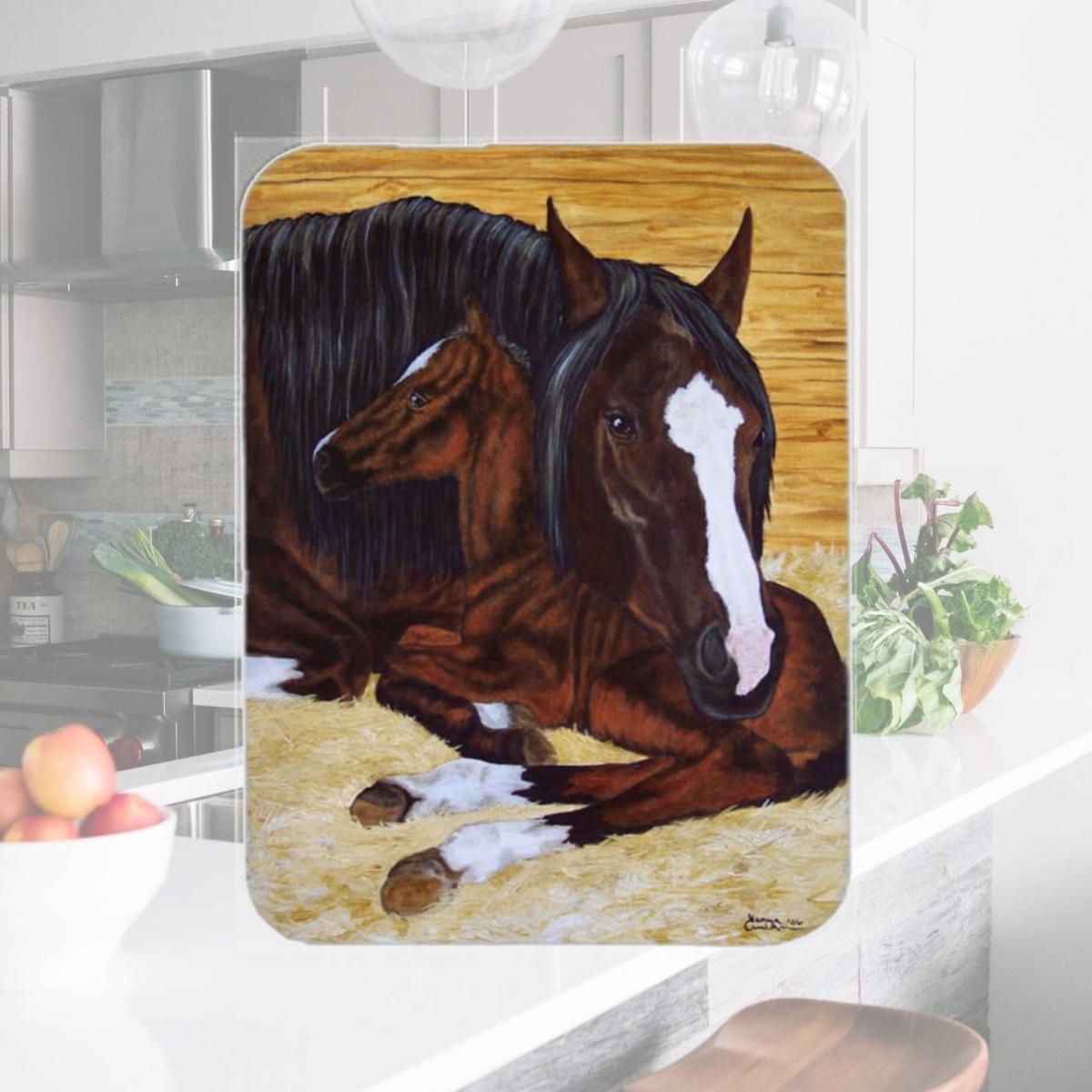 Picture of Carolines Treasures AMB1236LCB Bay Mare Foal Horse Glass Large Cutting Board