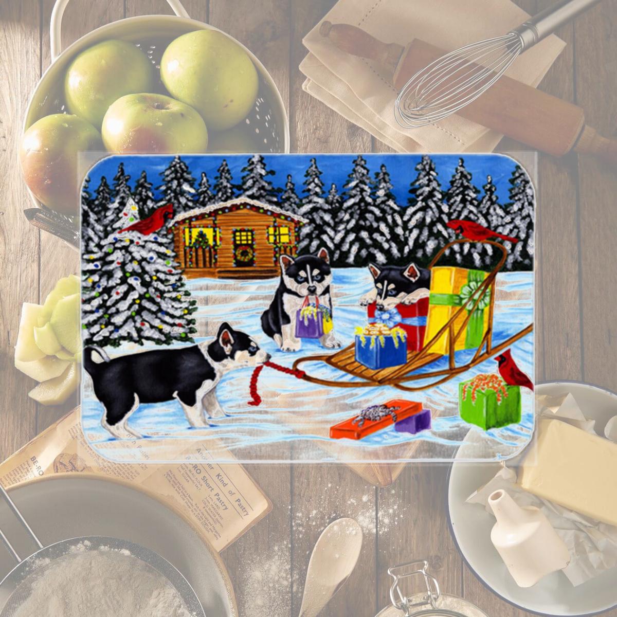 Picture of Carolines Treasures AMB1318LCB Christmas Mush Siberian Husky Glass Large Cutting Board