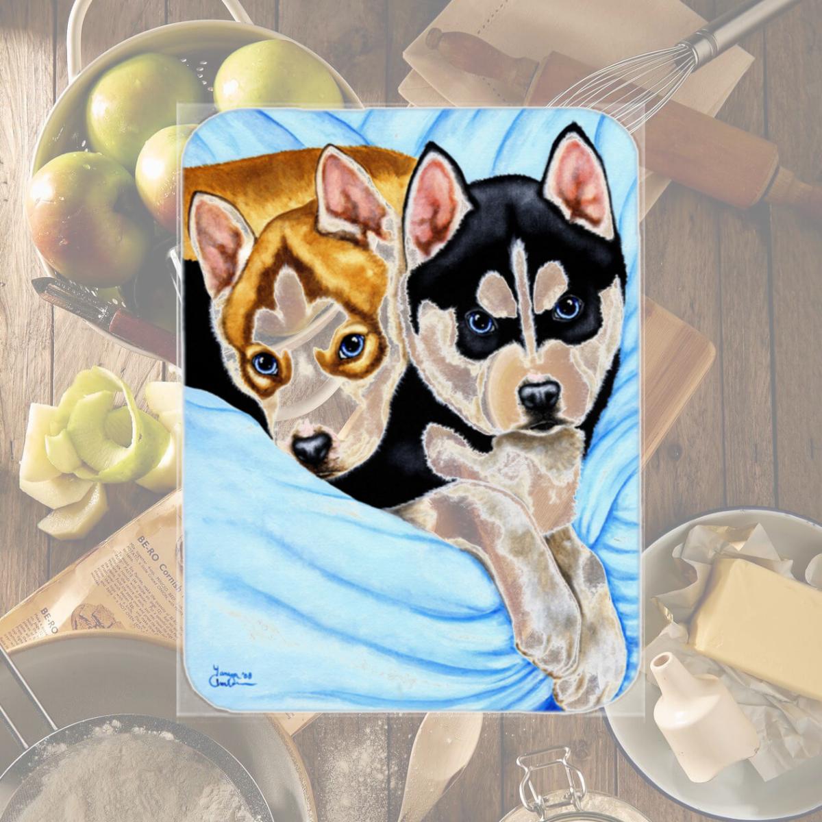 Picture of Carolines Treasures AMB1327LCB Snow Angels Siberian Husky Glass Large Cutting Board