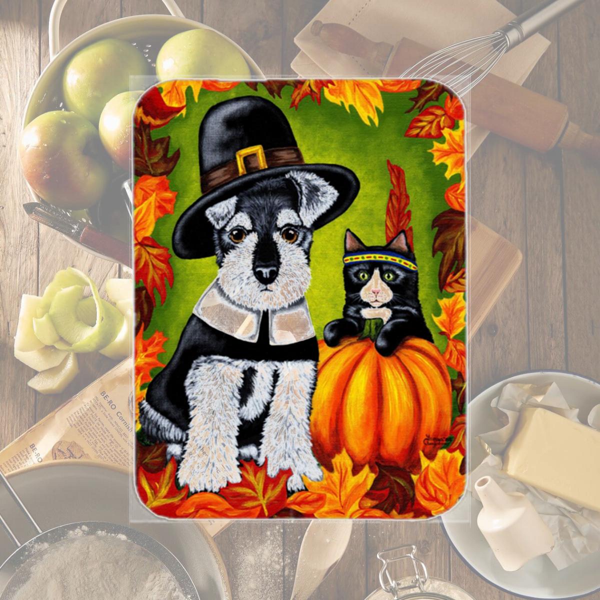 Picture of Carolines Treasures AMB1364LCB Thanksgiving Friends Schnauzer Glass Large Cutting Board