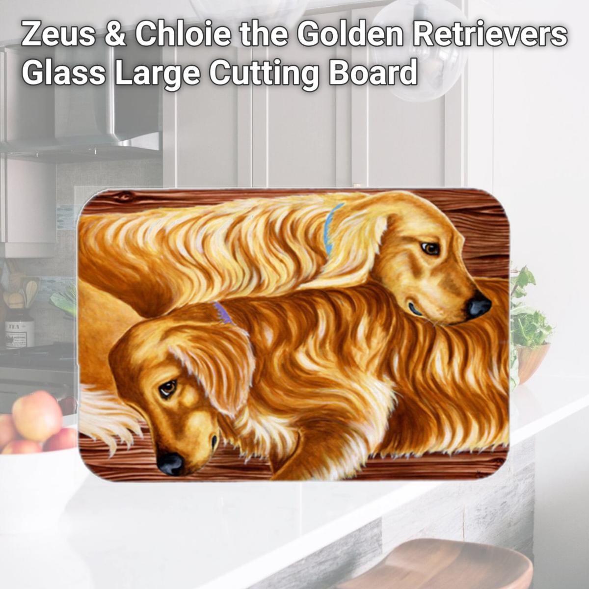 Picture of Carolines Treasures AMB1387LCB Zeus & Chloie the Golden Retrievers Glass Large Cutting Board