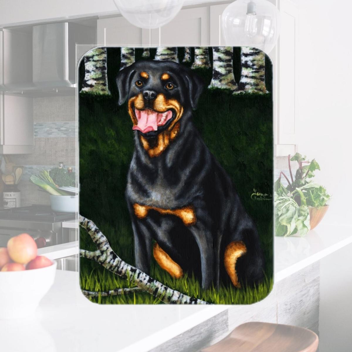 Picture of Carolines Treasures AMB1388LCB Backwoods Companion Rottweiler Glass Large Cutting Board
