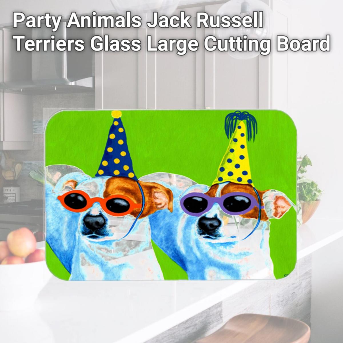 Picture of Carolines Treasures AMB1441LCB Party Animals Jack Russell Terriers Glass Large Cutting Board