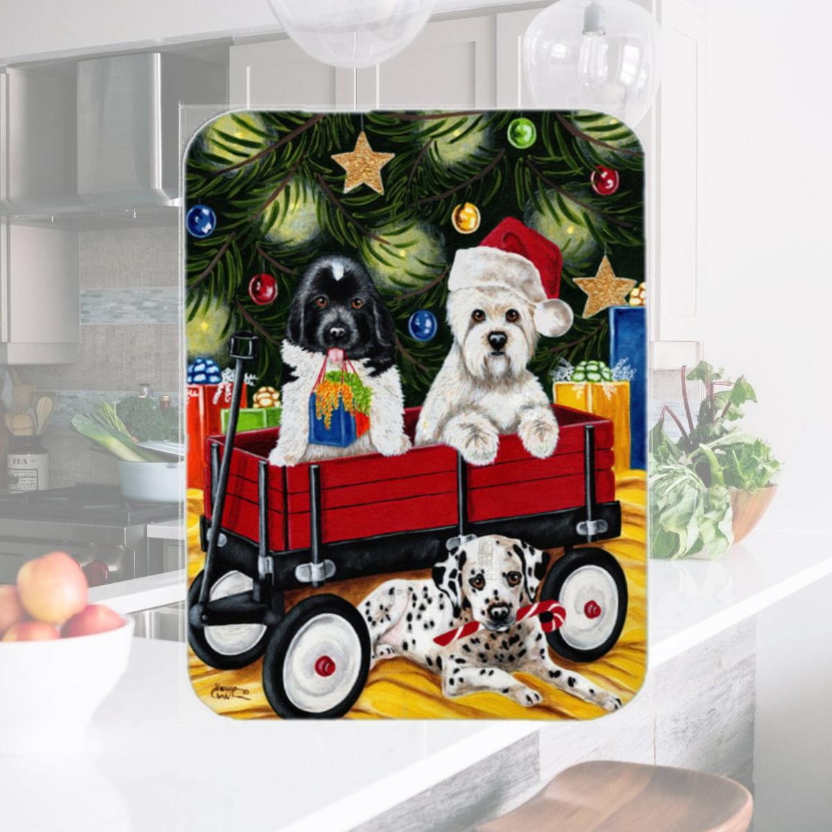 Picture of Carolines Treasures AMB1445LCB Christmas Westie- Newfoundland- Dalmatian Glass Large Cutting Board