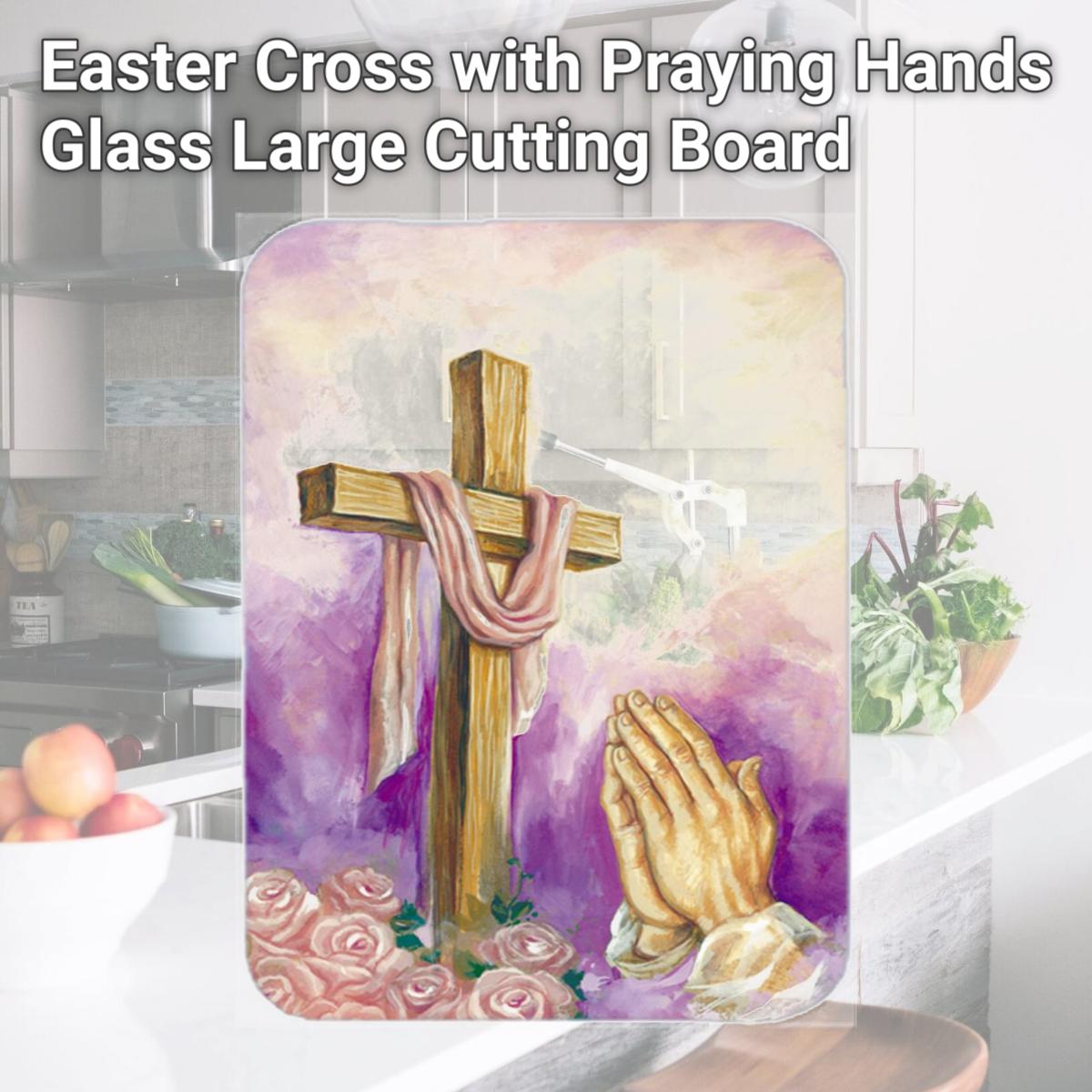 Picture of Carolines Treasures APH2810LCB Easter Cross with Praying Hands Glass Large Cutting Board