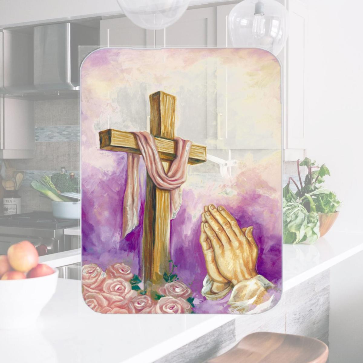 Picture of Carolines Treasures APH2810LCB Easter Cross with Praying Hands Glass Large Cutting Board