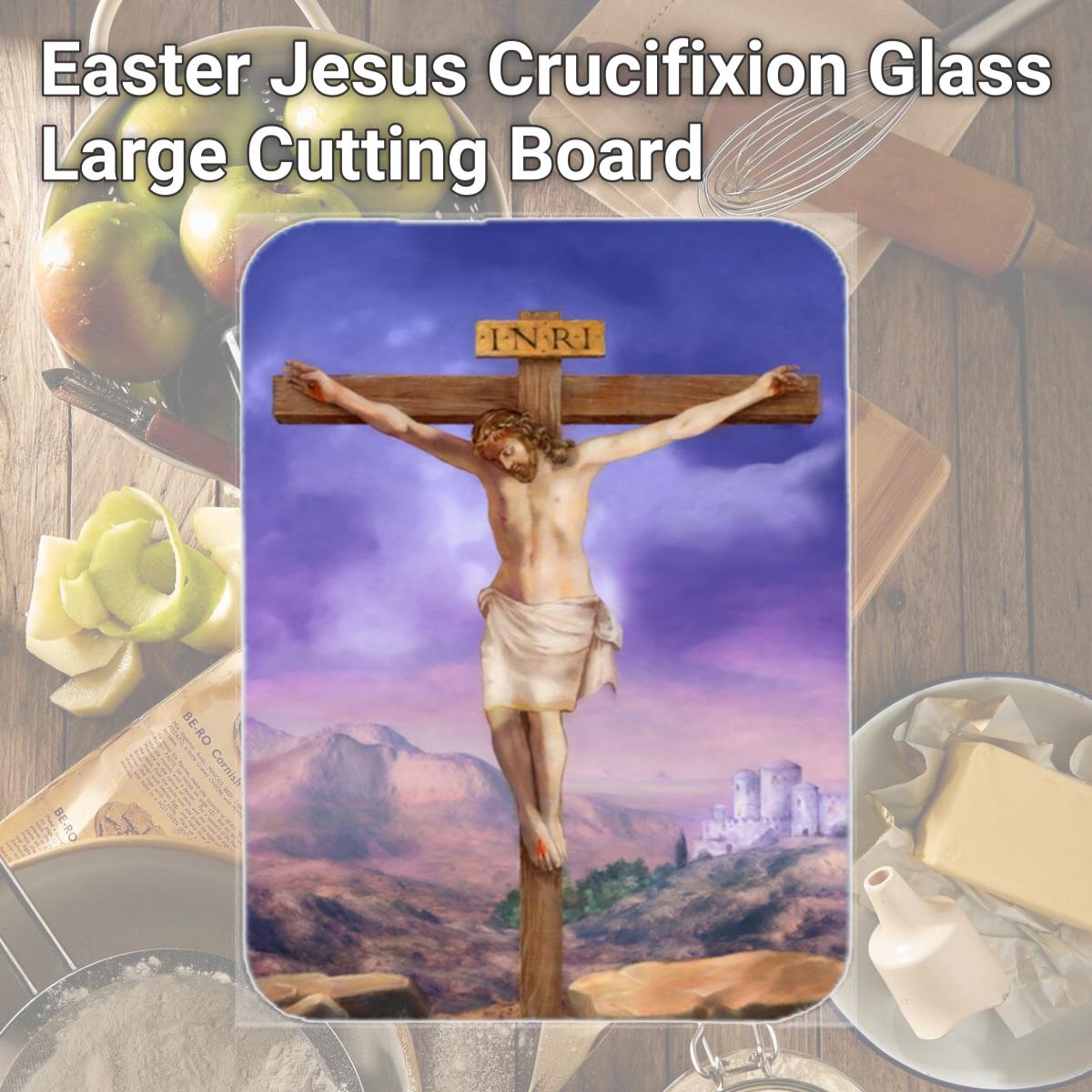 Picture of Carolines Treasures APH4517LCB Easter Jesus Crucifixion Glass Large Cutting Board