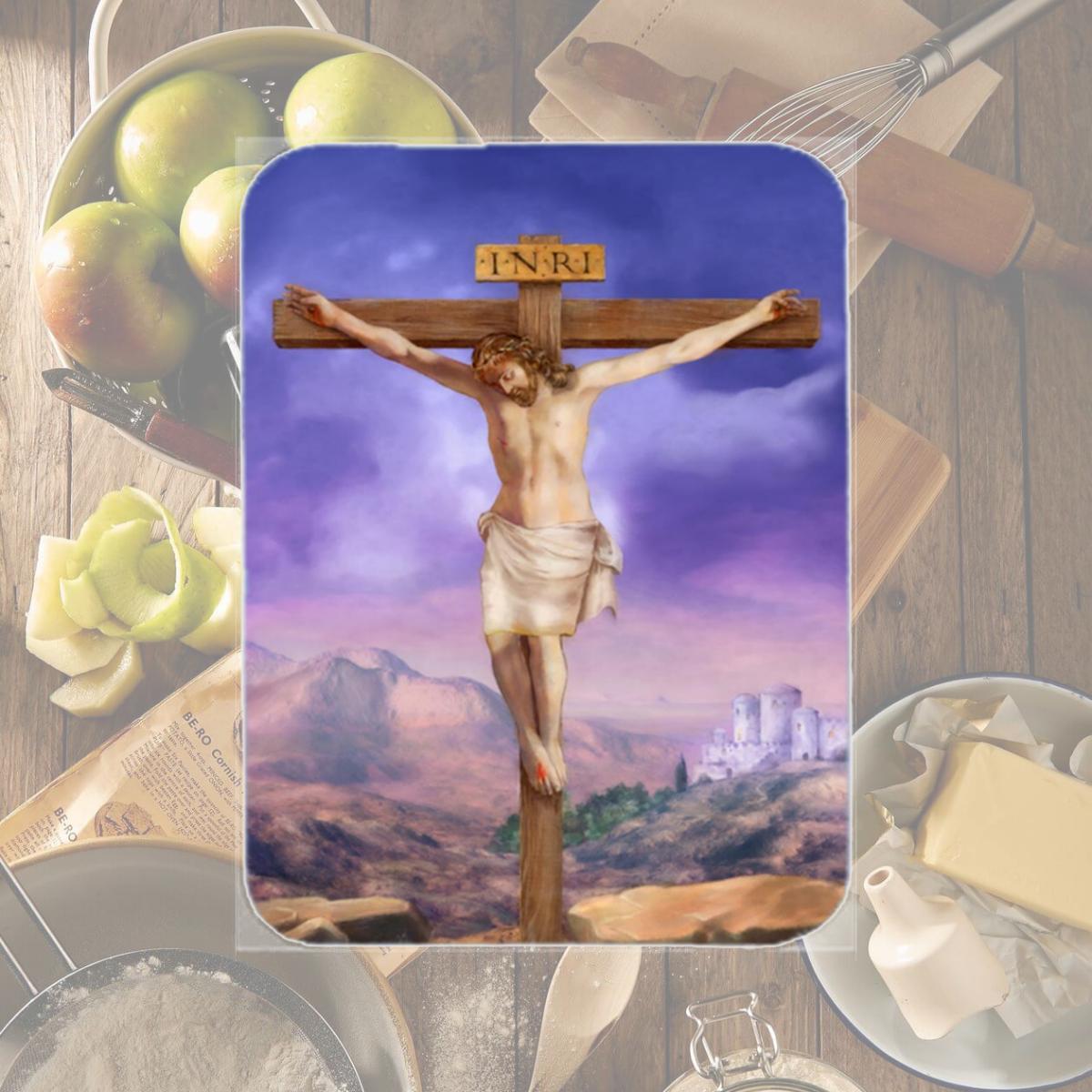 Picture of Carolines Treasures APH4517LCB Easter Jesus Crucifixion Glass Large Cutting Board