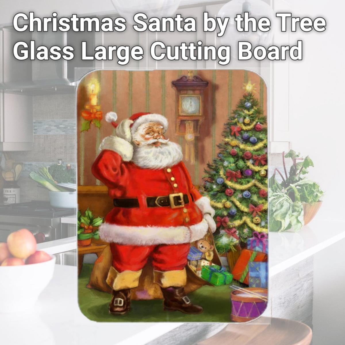 Picture of Carolines Treasures APH4691LCB Christmas Santa by the Tree Glass Large Cutting Board