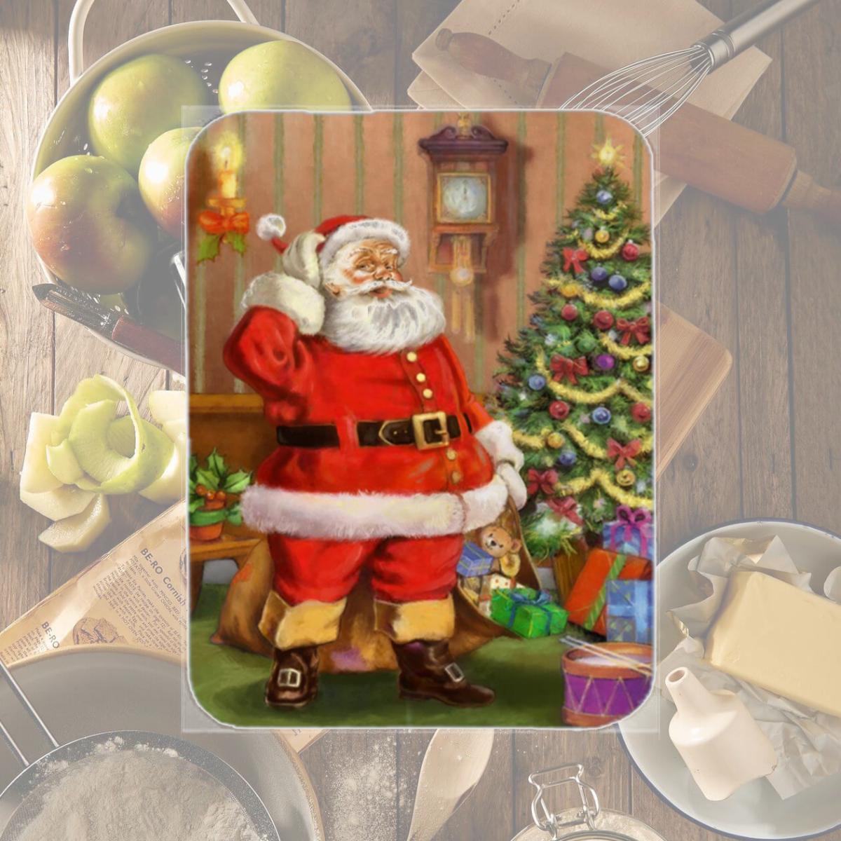 Picture of Carolines Treasures APH4691LCB Christmas Santa by the Tree Glass Large Cutting Board