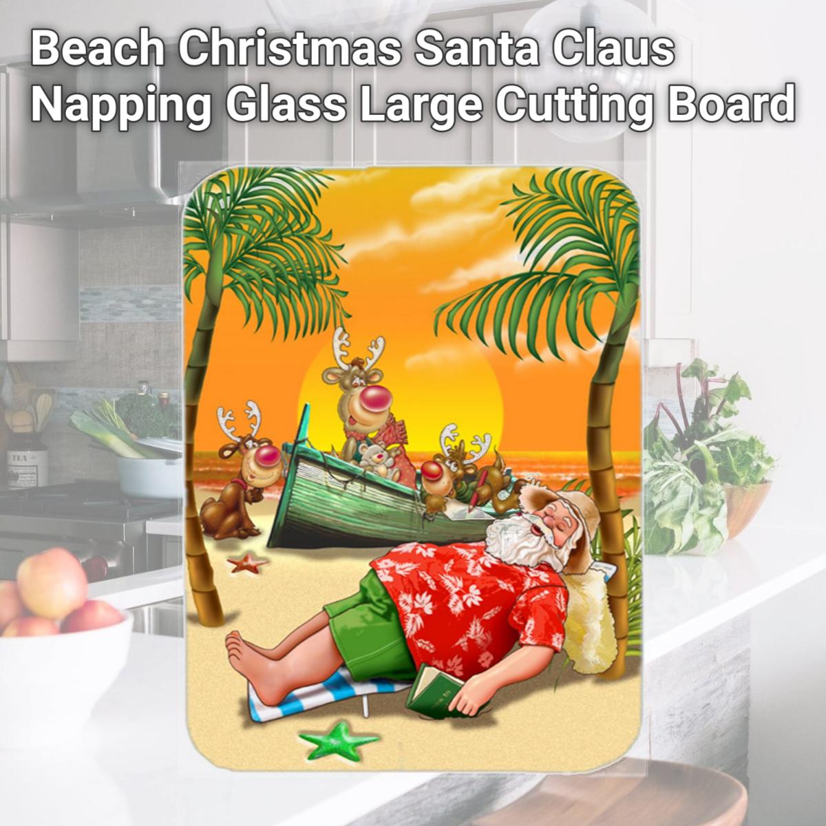 Picture of Carolines Treasures APH5149LCB Beach Christmas Santa Claus Napping Glass Large Cutting Board