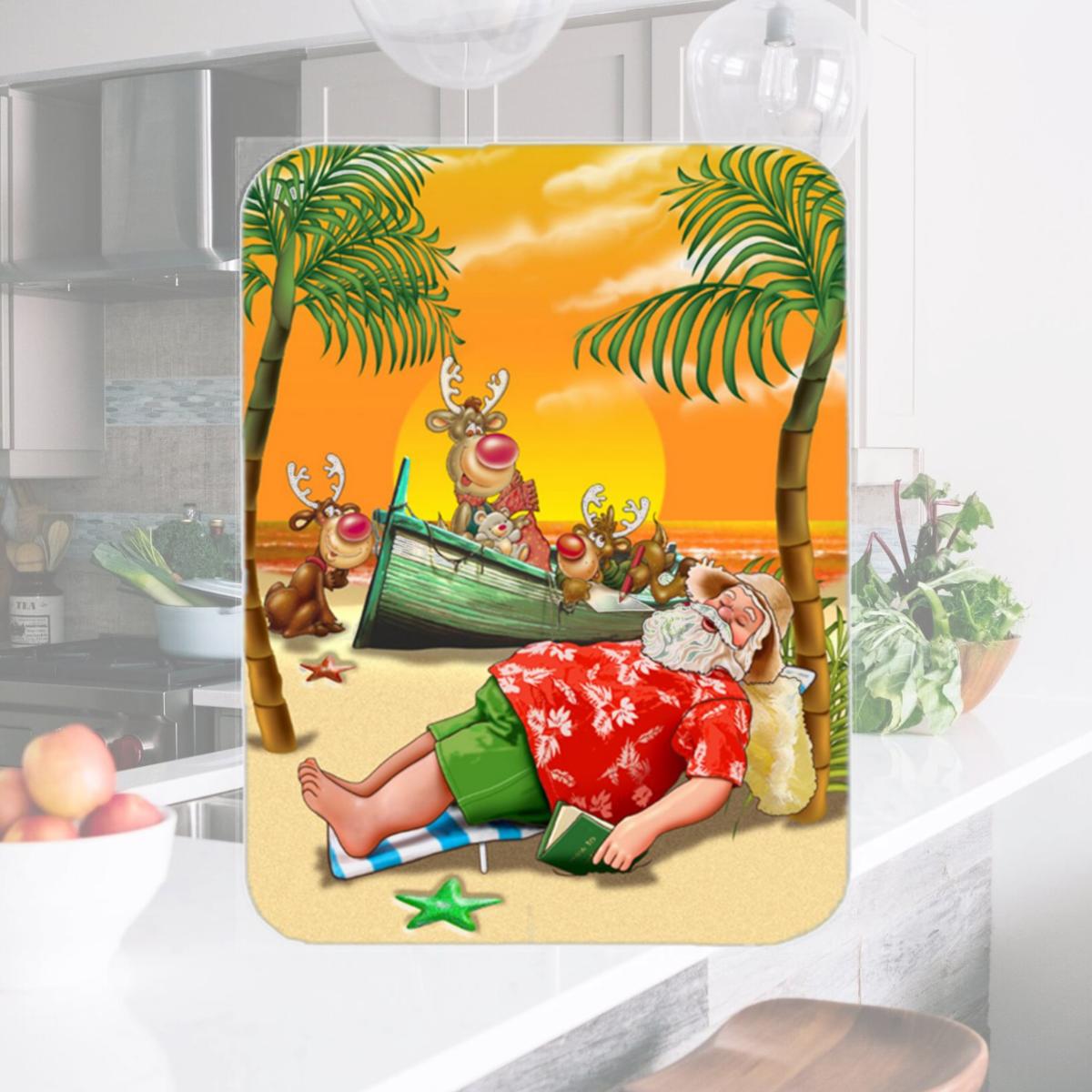Picture of Carolines Treasures APH5149LCB Beach Christmas Santa Claus Napping Glass Large Cutting Board