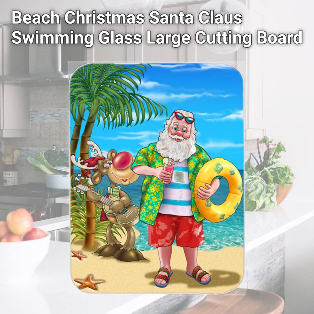 Picture of Carolines Treasures APH5150LCB Beach Christmas Santa Claus Swimming Glass Large Cutting Board