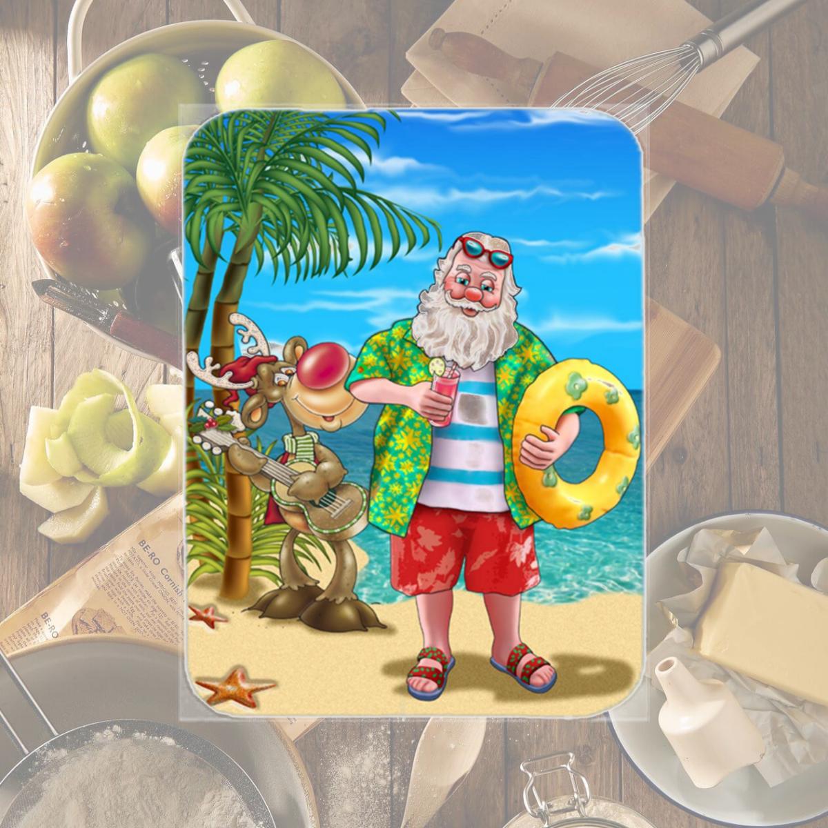 Picture of Carolines Treasures APH5150LCB Beach Christmas Santa Claus Swimming Glass Large Cutting Board