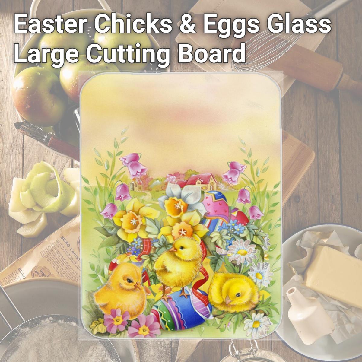Picture of Carolines Treasures APH5613LCB Easter Chicks & Eggs Glass Large Cutting Board