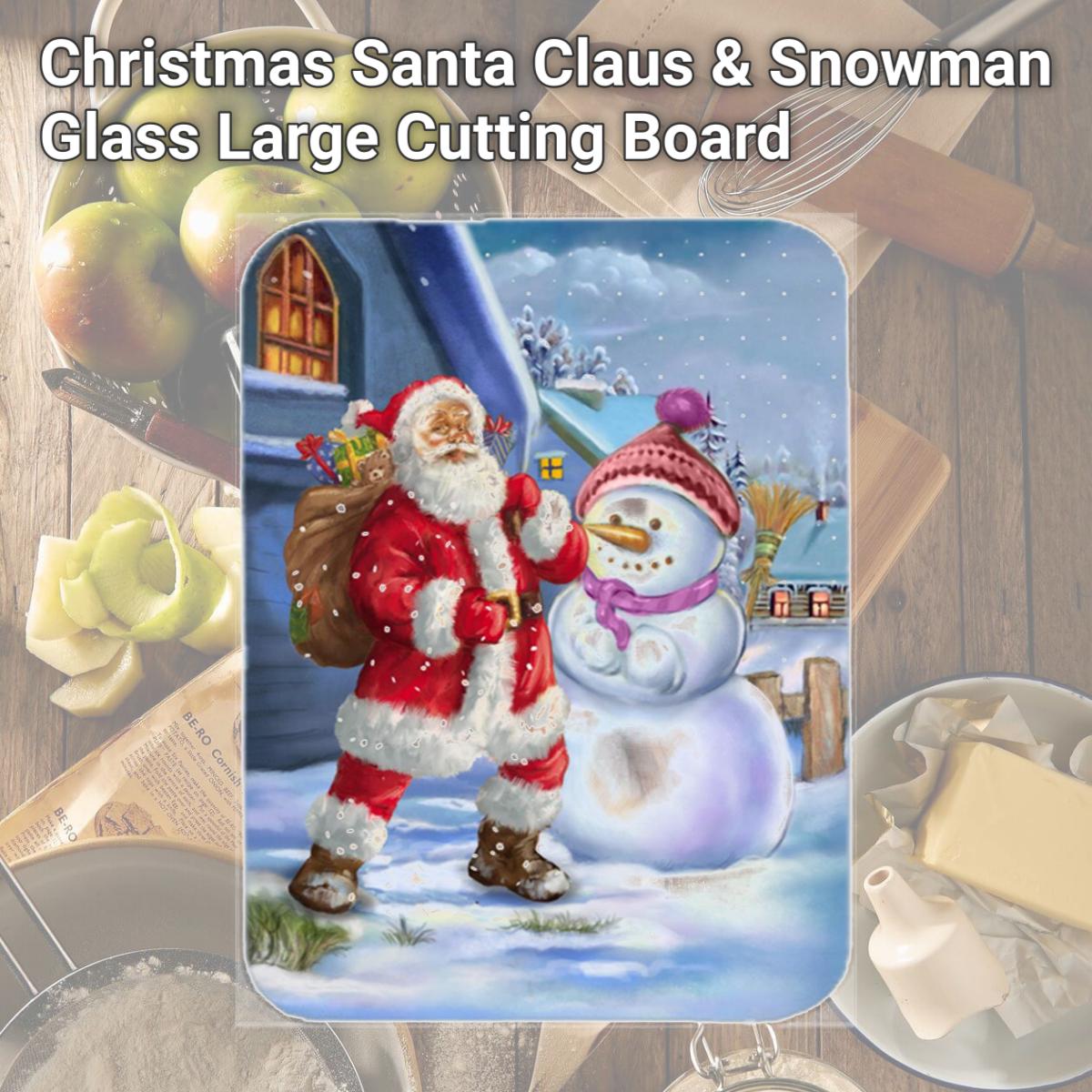 Picture of Carolines Treasures APH6200LCB Christmas Santa Claus & Snowman Glass Large Cutting Board