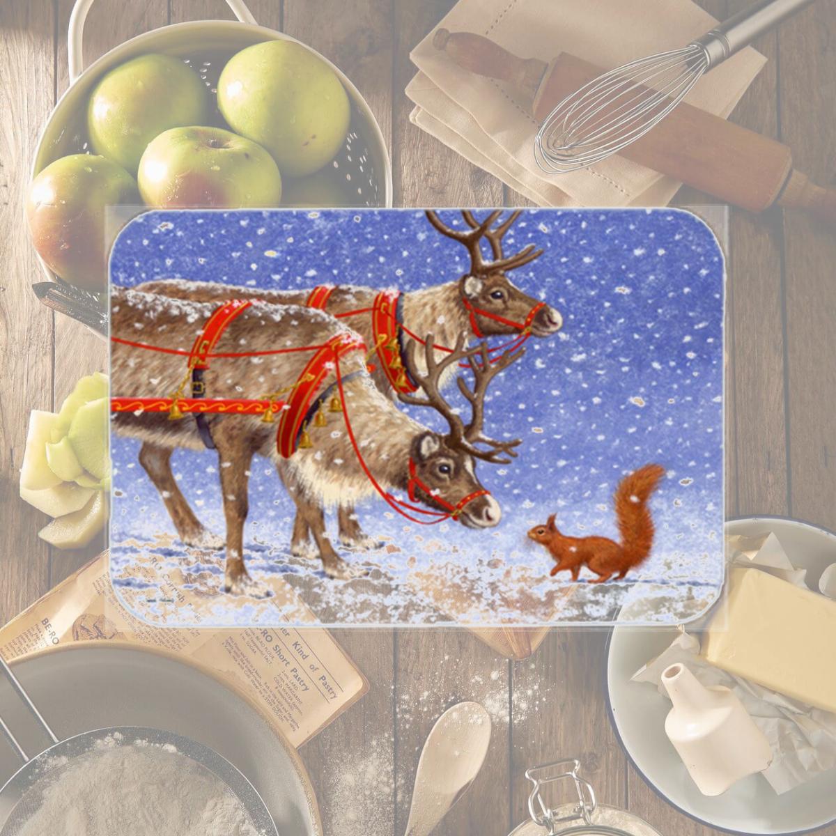 Picture of Carolines Treasures ASA2173LCB Reindeer & Squirrel Glass Large Cutting Board