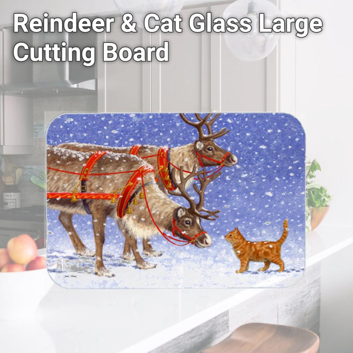 Picture of Carolines Treasures ASA2174LCB Reindeer & Cat Glass Large Cutting Board