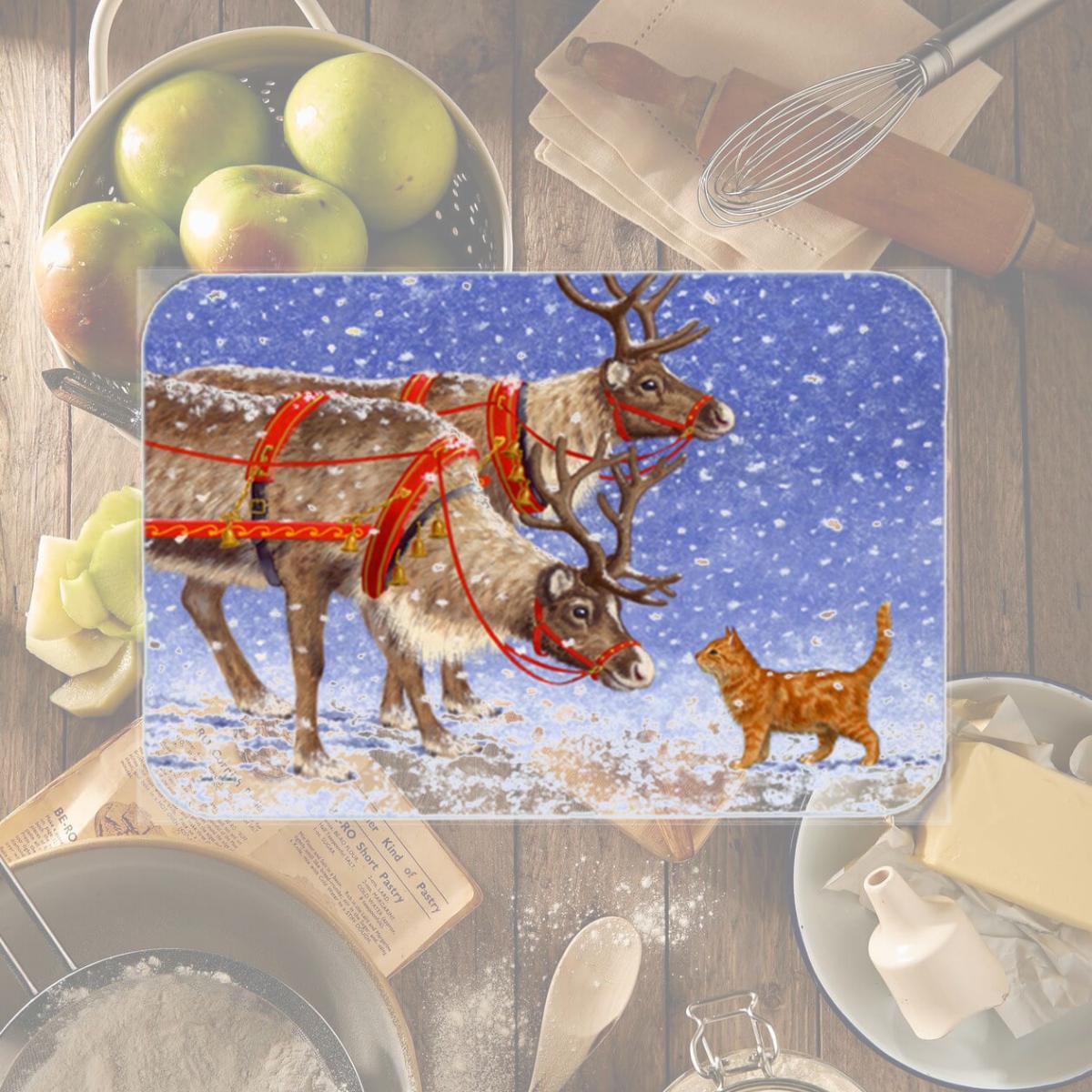 Picture of Carolines Treasures ASA2174LCB Reindeer & Cat Glass Large Cutting Board