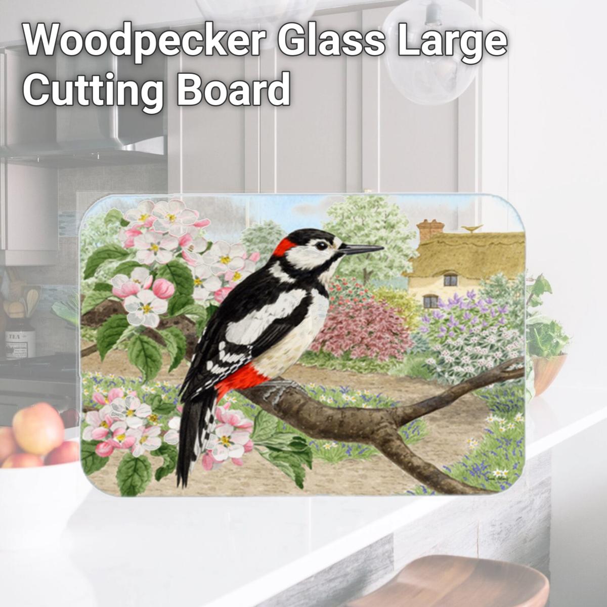 Picture of Carolines Treasures ASA2175LCB Woodpecker Glass Large Cutting Board