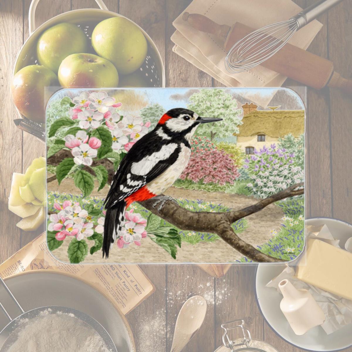 Picture of Carolines Treasures ASA2175LCB Woodpecker Glass Large Cutting Board