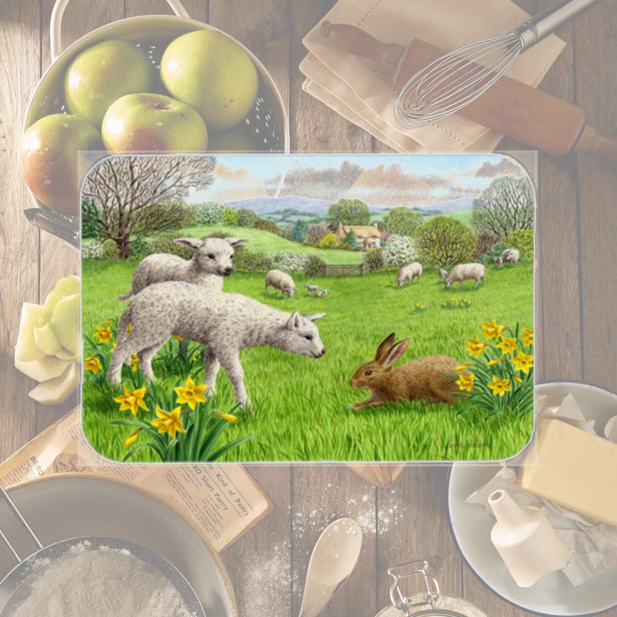 Picture of Carolines Treasures ASA2179LCB Lambs- Sheep & Rabbit Hare Glass Large Cutting Board