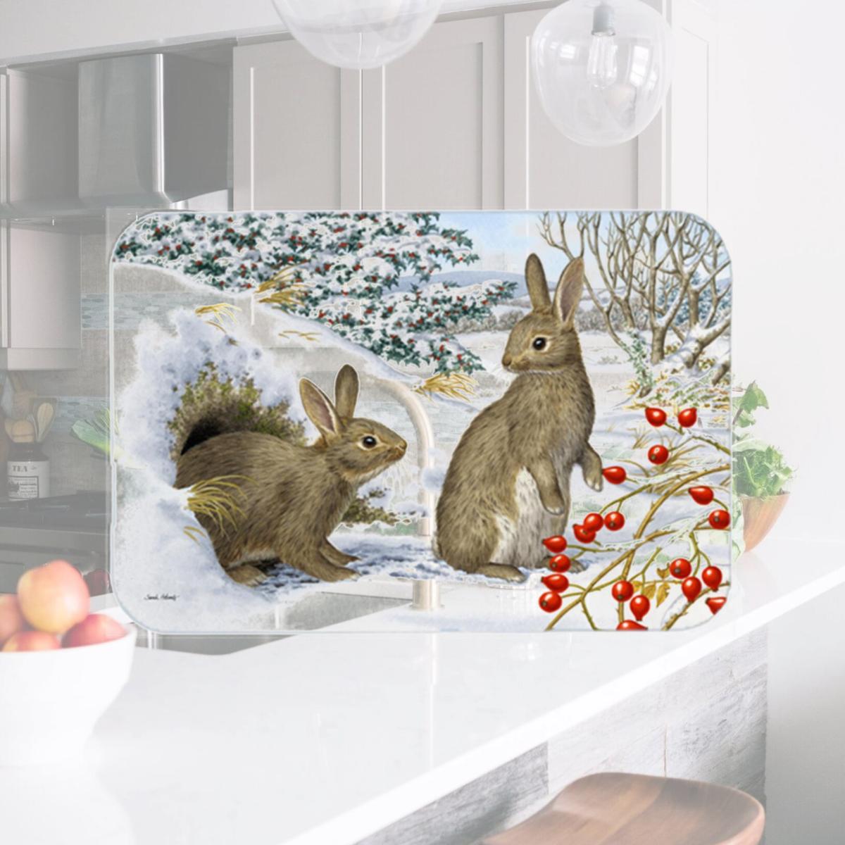 Picture of Carolines Treasures ASA2181LCB Winter Rabbits Glass Large Cutting Board
