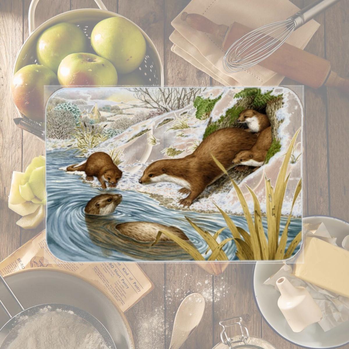 Picture of Carolines Treasures ASA2186LCB Playtime Otters Glass Large Cutting Board
