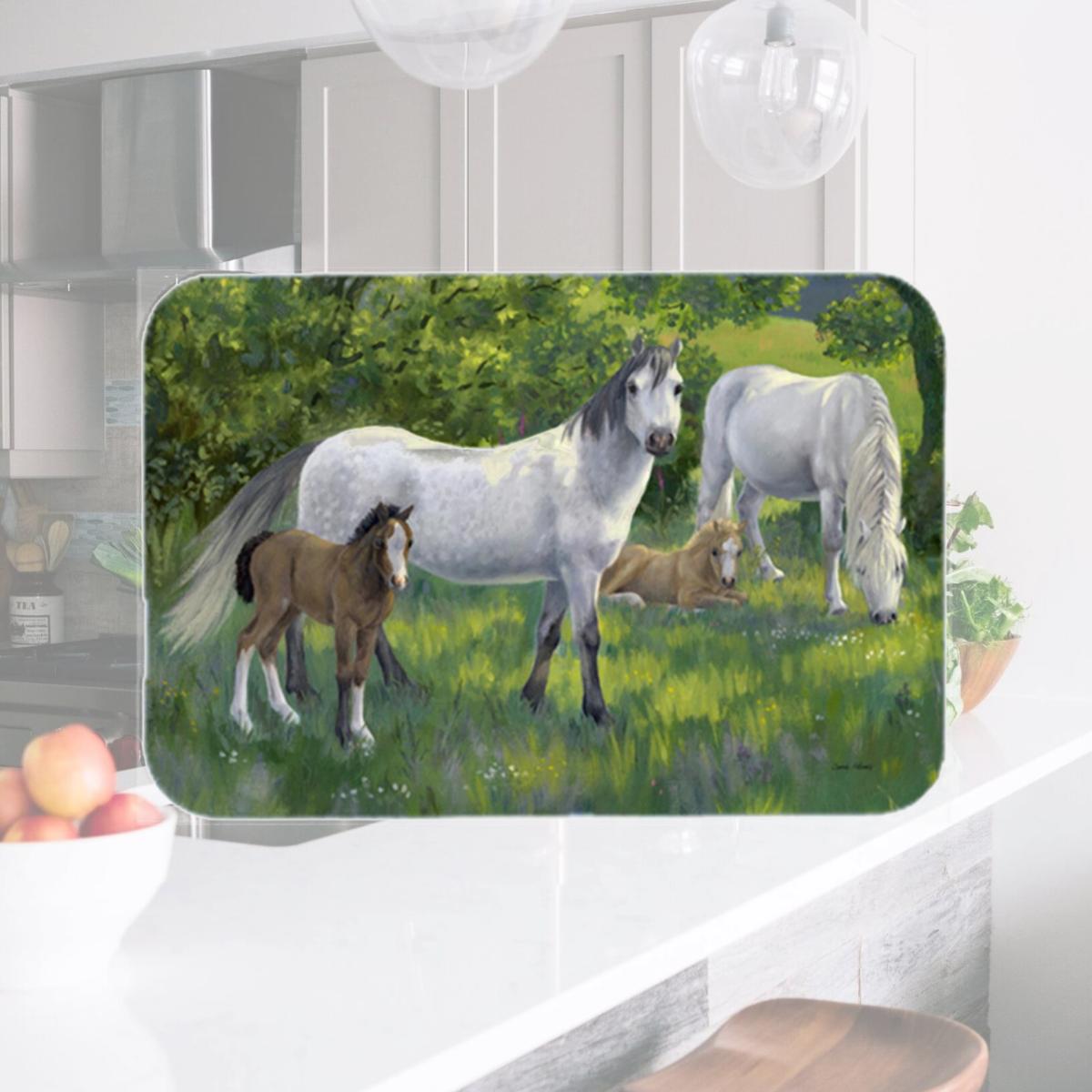 Picture of Carolines Treasures ASA2195LCB Group of Horses Glass Large Cutting Board