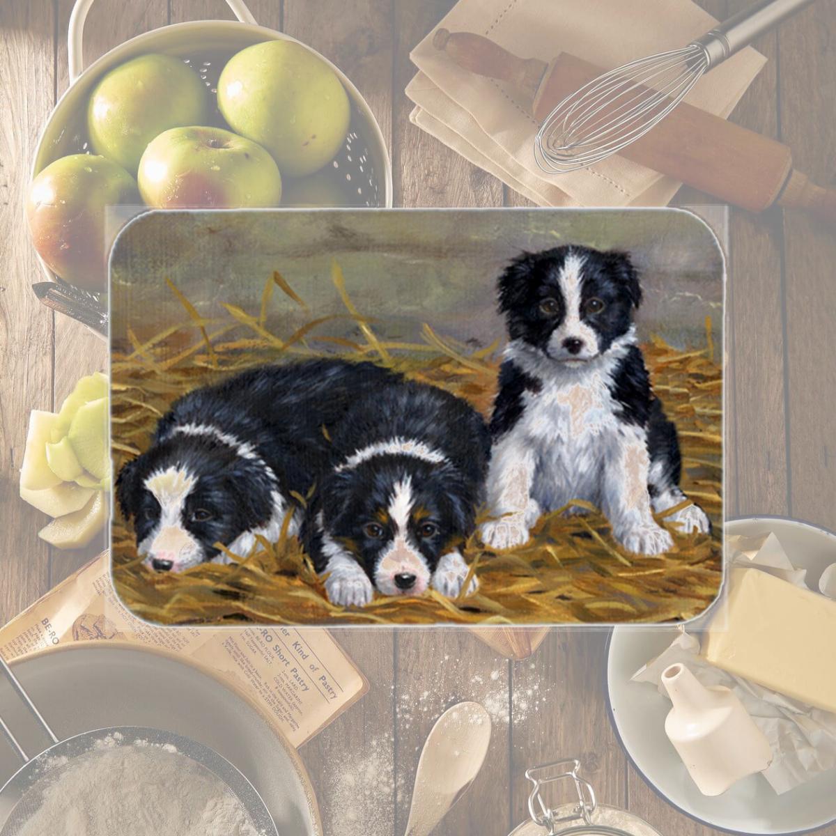 Picture of Carolines Treasures ASA2196LCB Border Collie Puppies Glass Large Cutting Board
