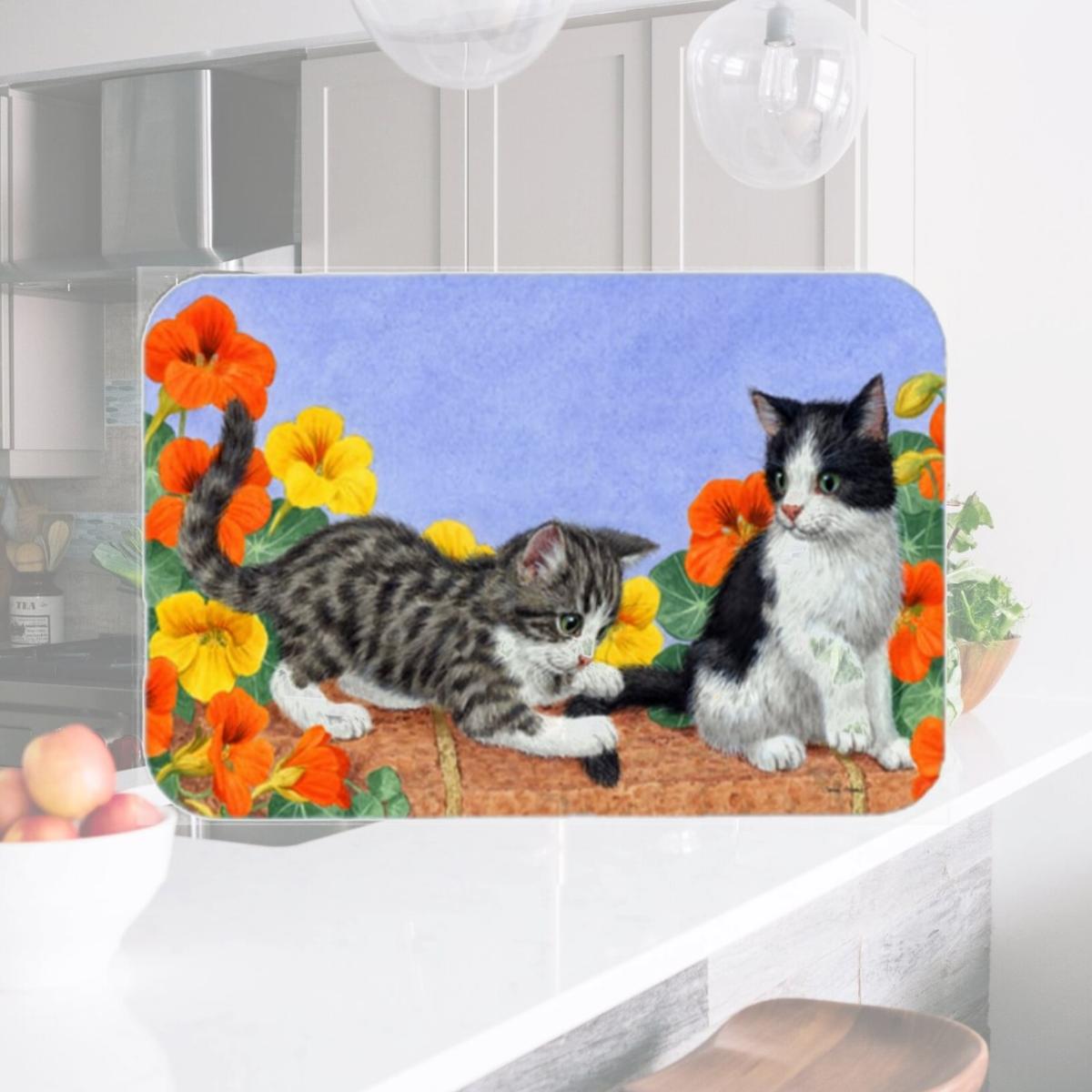 Picture of Carolines Treasures ASA2201LCB Kittens on Wall Glass Large Cutting Board