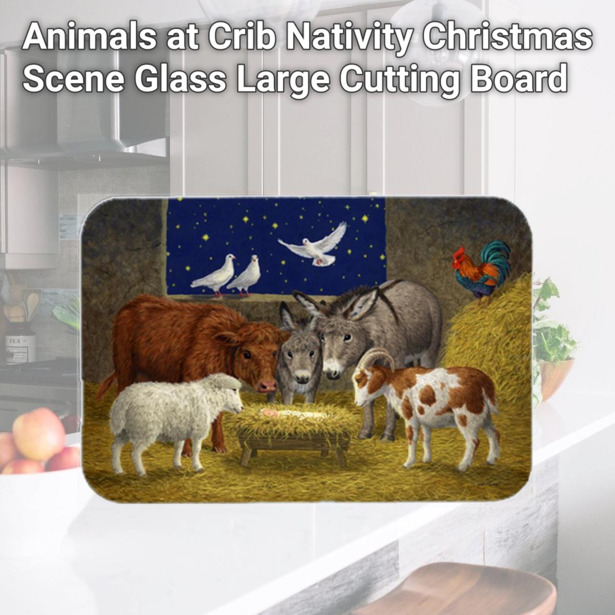 Picture of Carolines Treasures ASA2205LCB Animals at Crib Nativity Christmas Scene Glass Large Cutting Board