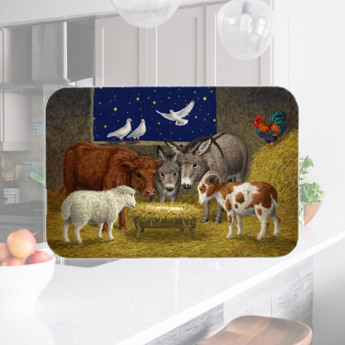 Picture of Carolines Treasures ASA2205LCB Animals at Crib Nativity Christmas Scene Glass Large Cutting Board
