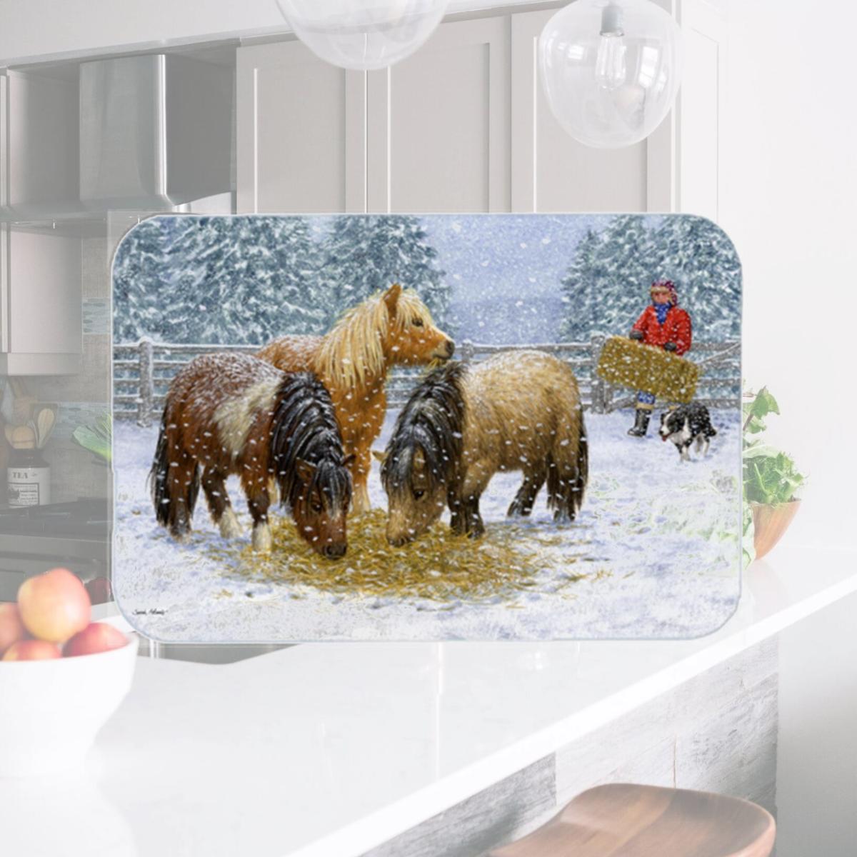 Picture of Carolines Treasures ASA2206LCB Shetland Ponies Glass Large Cutting Board