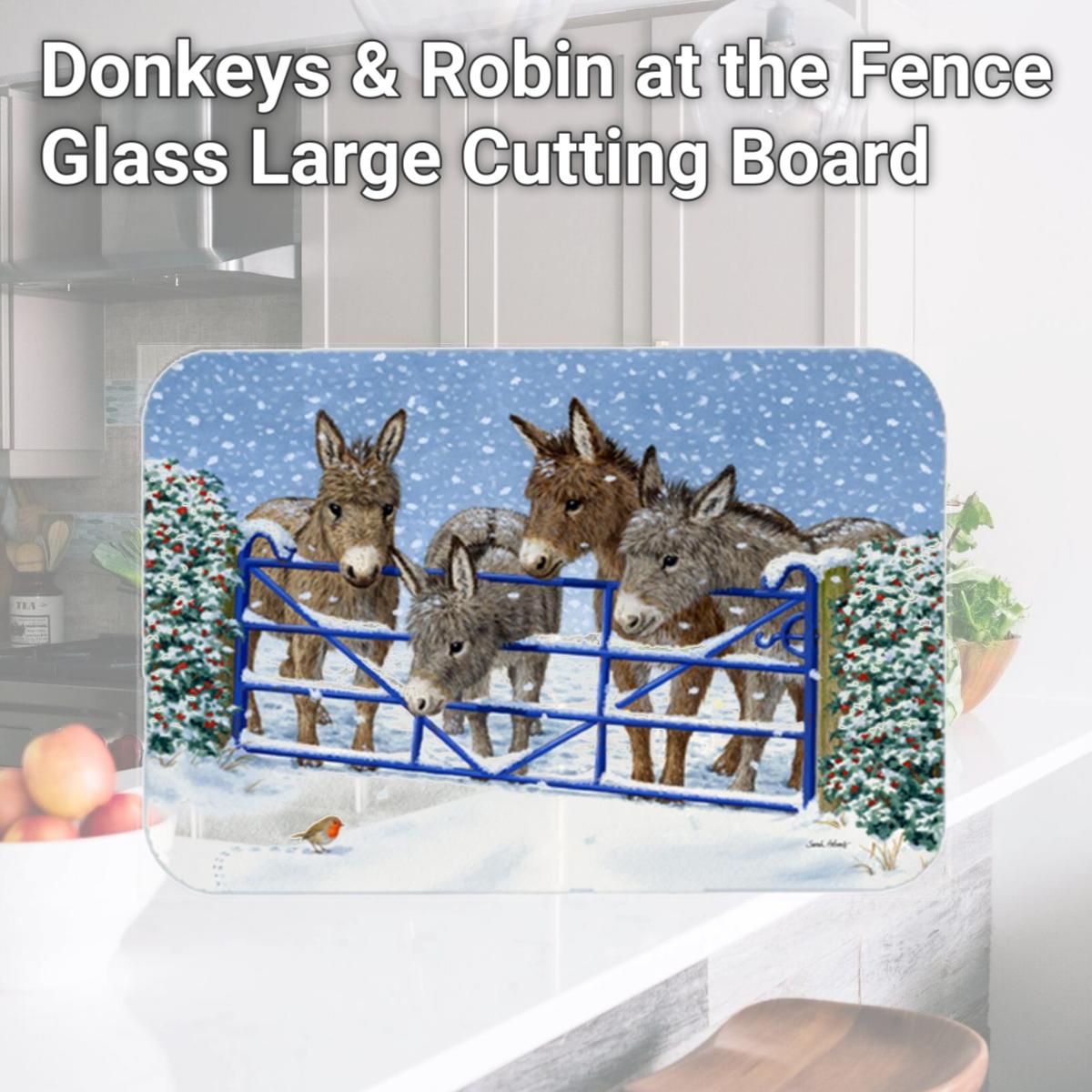 Picture of Carolines Treasures ASA2210LCB Donkeys & Robin at the Fence Glass Large Cutting Board