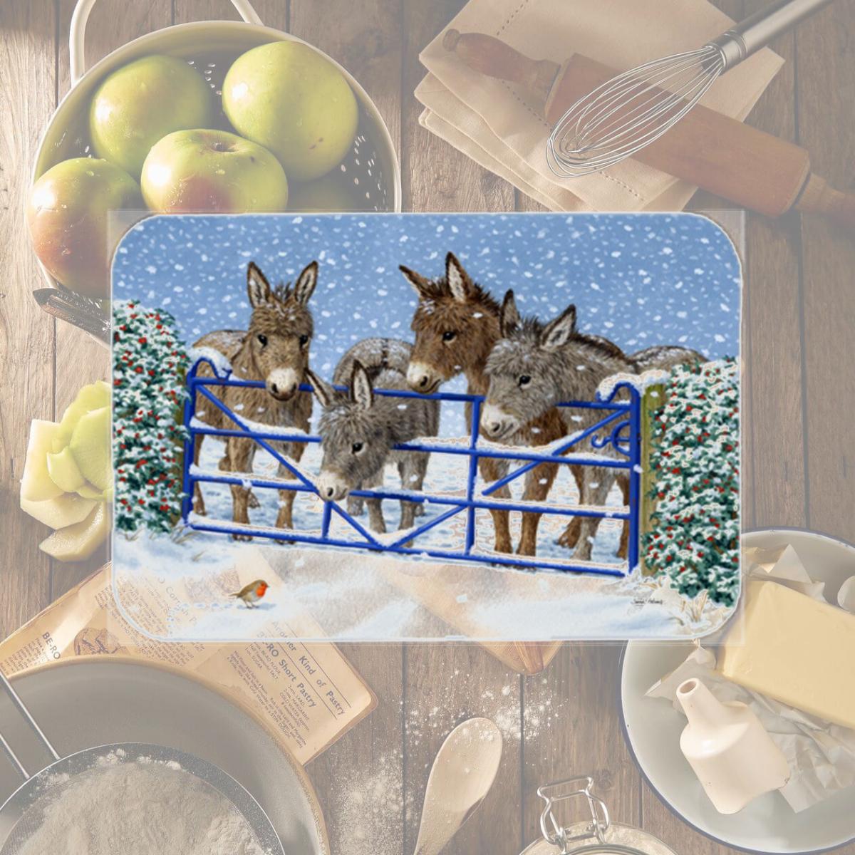 Picture of Carolines Treasures ASA2210LCB Donkeys & Robin at the Fence Glass Large Cutting Board