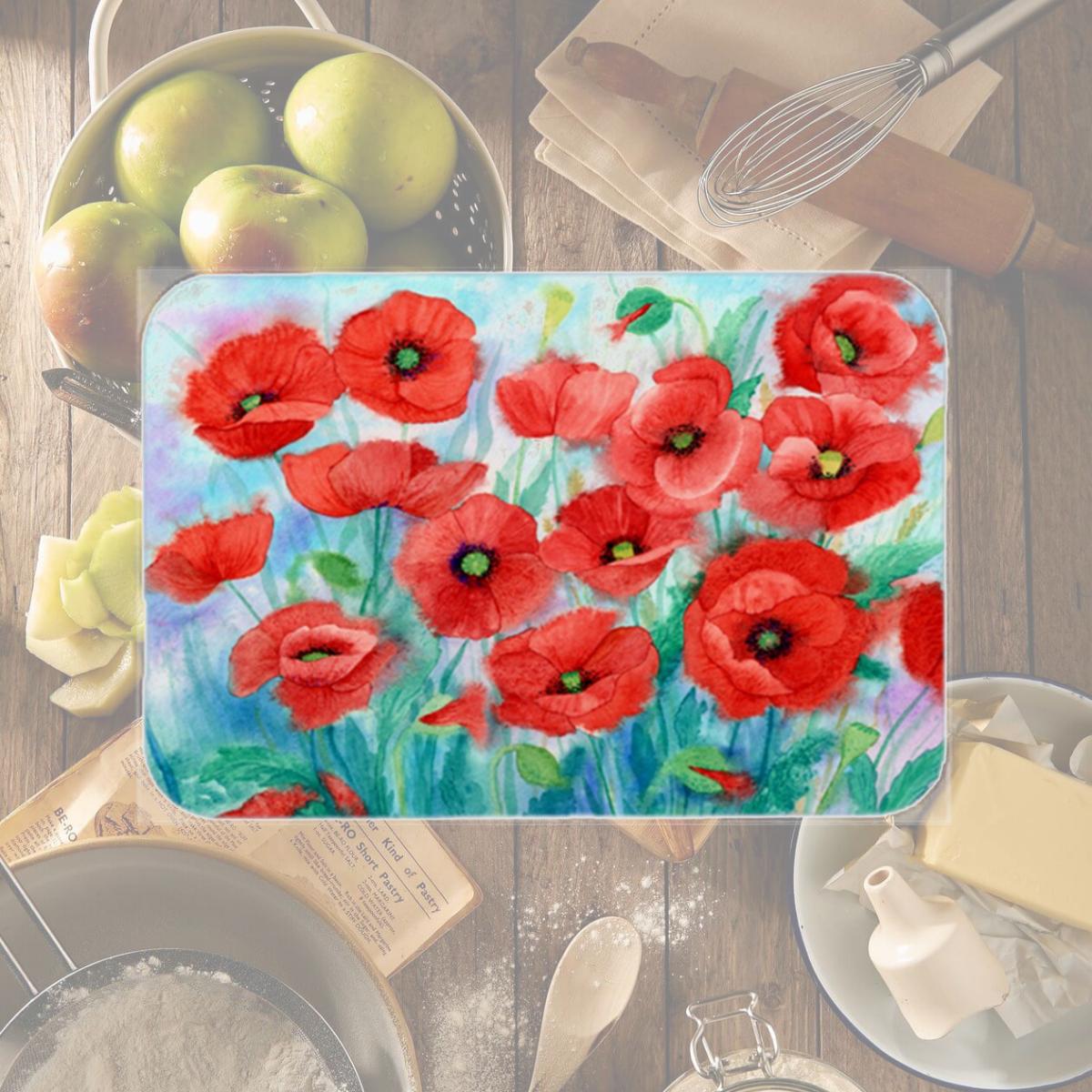Picture of Carolines Treasures IBD0258LCB Poppies Glass Large Cutting Board