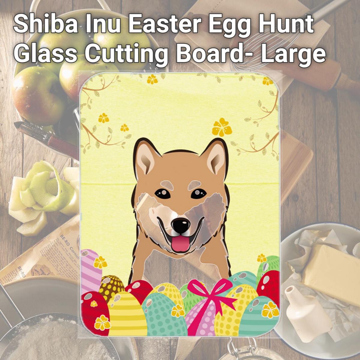 Picture of Carolines Treasures BB1907LCB Shiba Inu Easter Egg Hunt Glass Cutting Board- Large