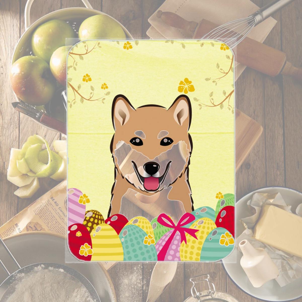 Picture of Carolines Treasures BB1907LCB Shiba Inu Easter Egg Hunt Glass Cutting Board- Large
