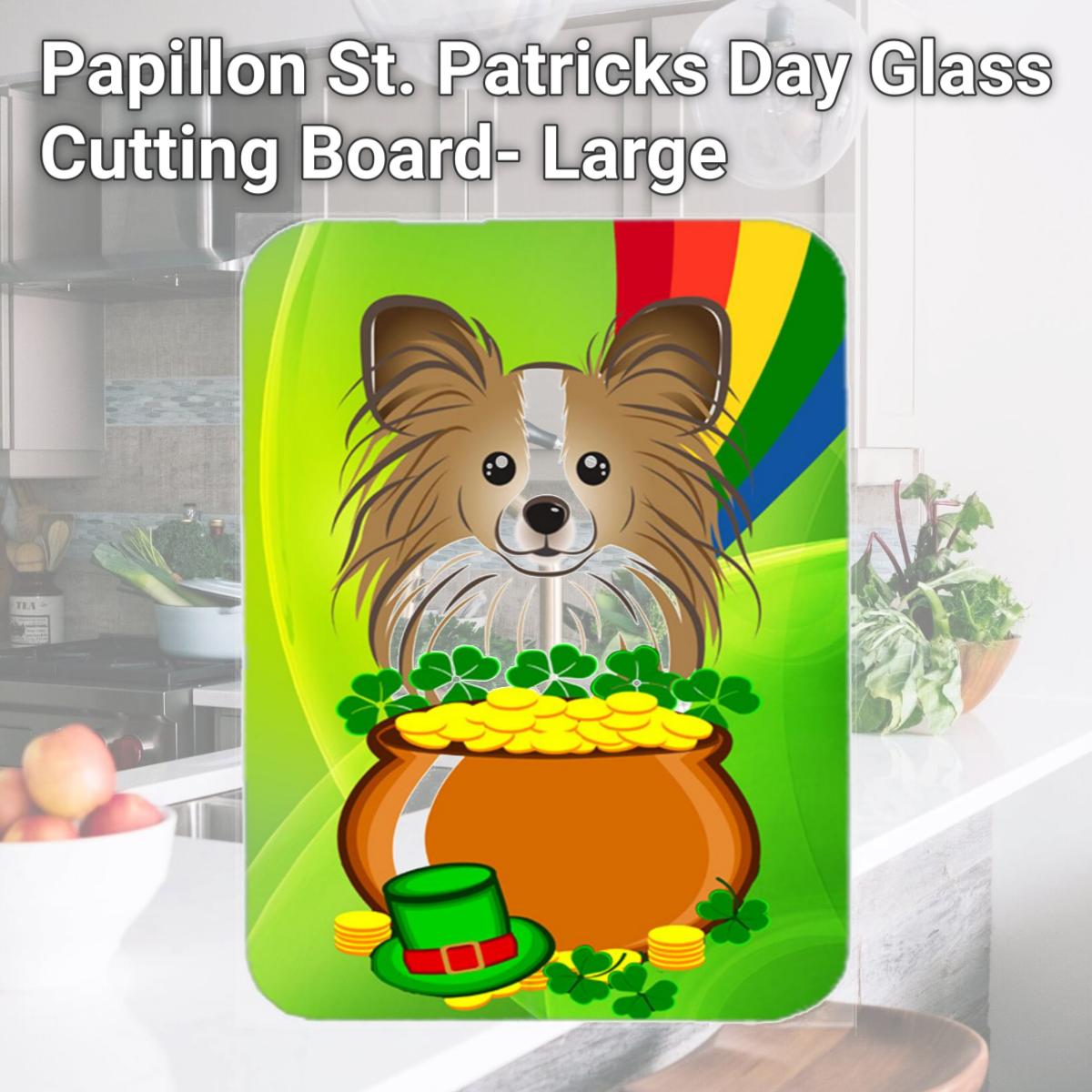Picture of Carolines Treasures BB1992LCB Papillon St. Patricks Day Glass Cutting Board- Large