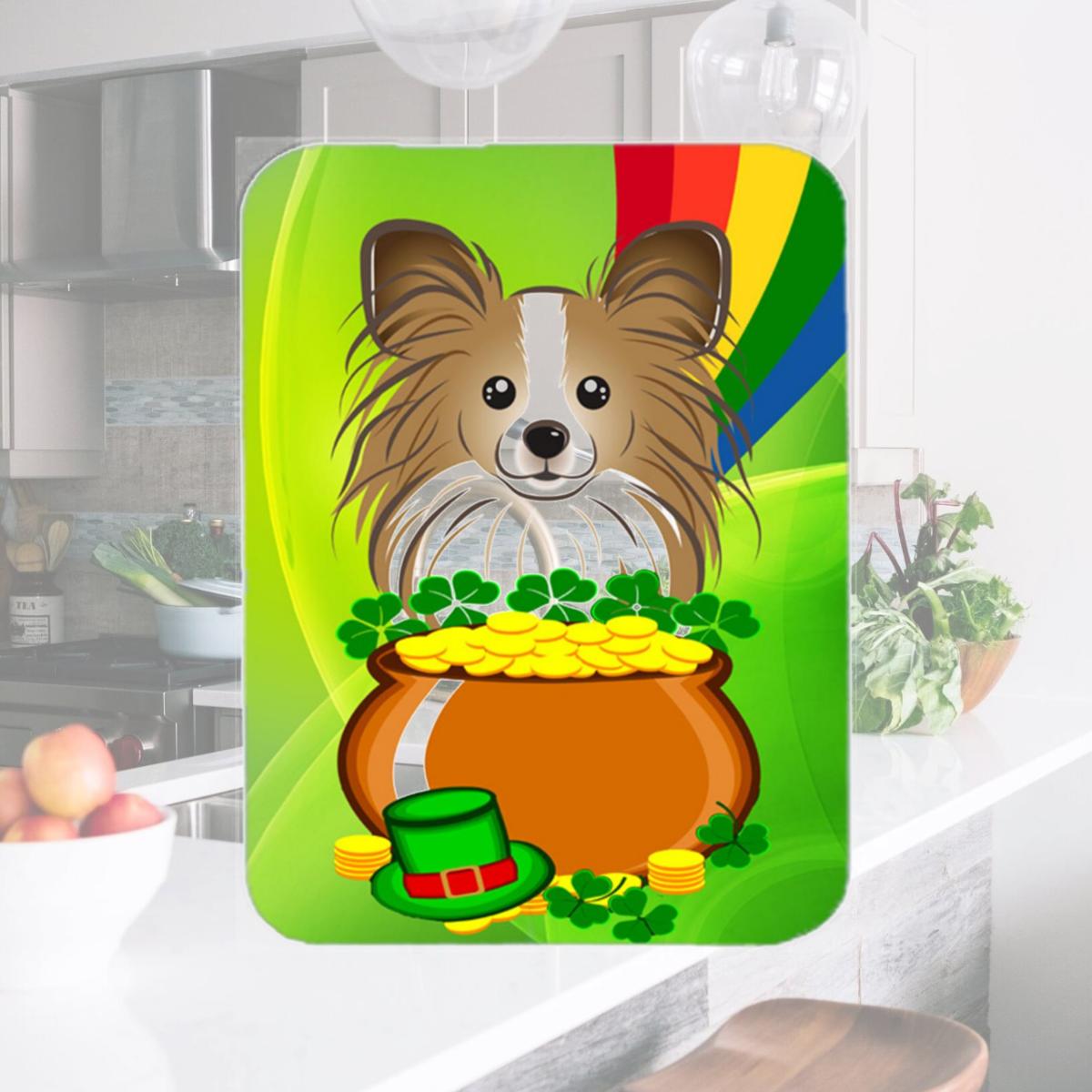 Picture of Carolines Treasures BB1992LCB Papillon St. Patricks Day Glass Cutting Board- Large