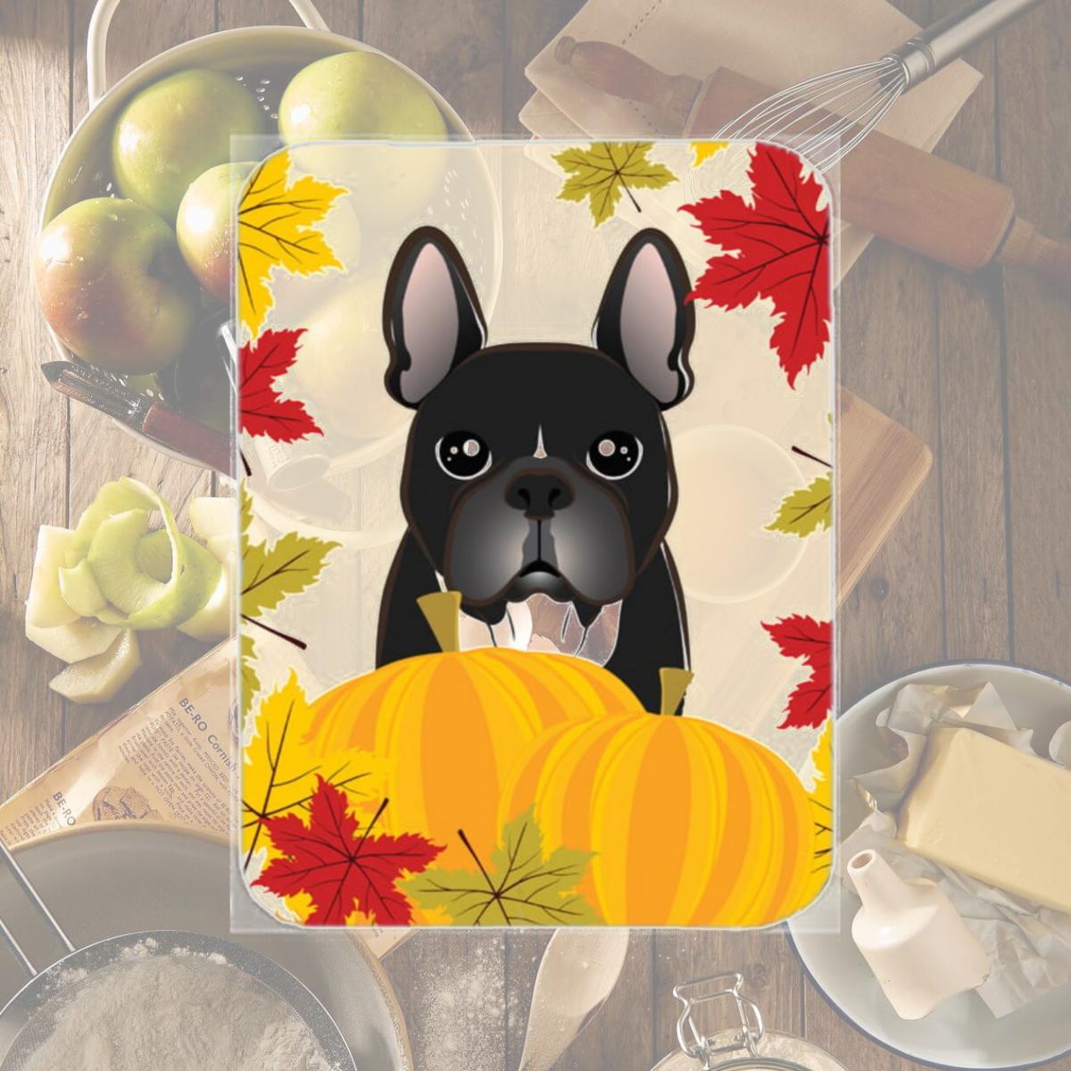 Picture of Carolines Treasures BB2033LCB French Bulldog Thanksgiving Glass Cutting Board- Large